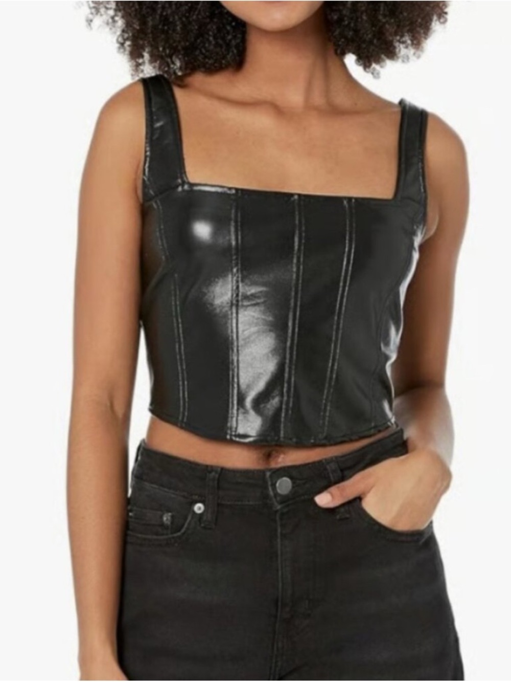 Show Me Your MuMu Black Faux Leather Square-Neck Top